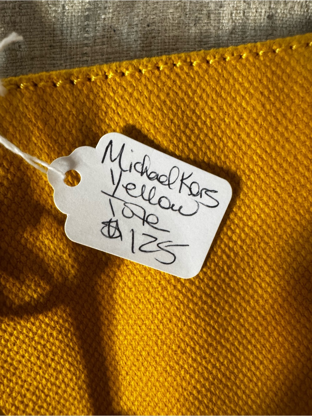Michael Kors Mustard Canvas Tote with Tan Leather Straps - Picture 3 of 13